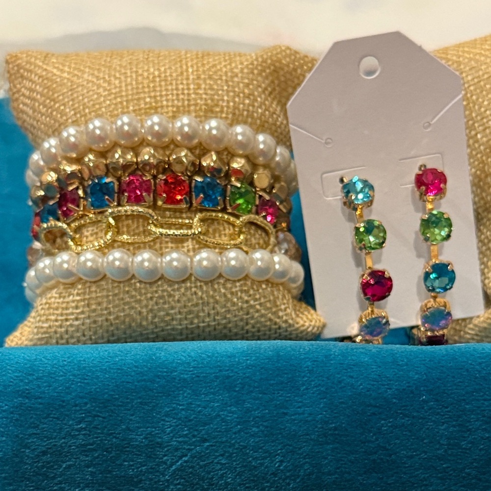 Colorful Gemstone Bracelet and Earring Set